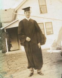 Dr. John Busch at his graduation from veterinary school in 1951.  His collection of veterinary text books was donated to the museum and was the basis of the 2017 Required Reading exhibit.